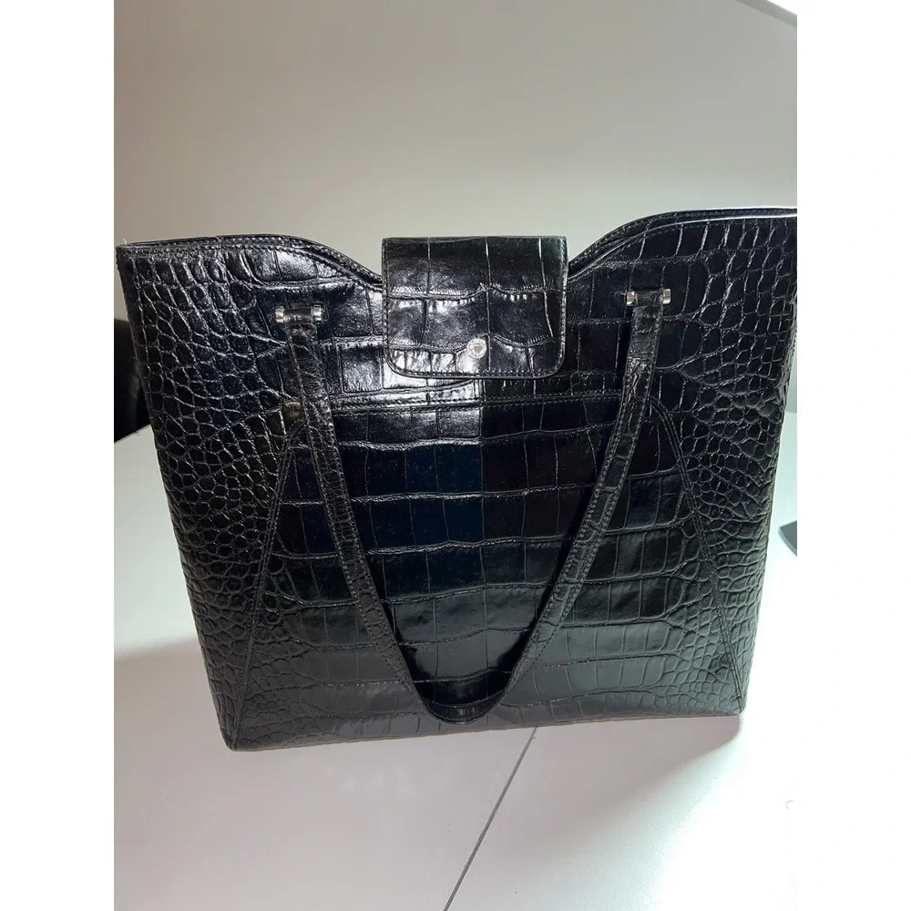 Monsac Original Black Embossed Croc Handbag with Storage bag-EUC